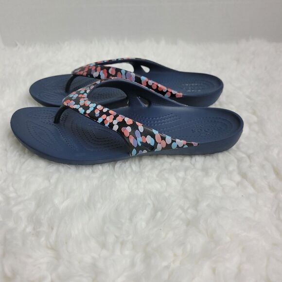 CROCS Kadee II Women's Sandals Size 9 Blue Polka Dot Graphic Thong Flip Flops - Picture 3 of 7